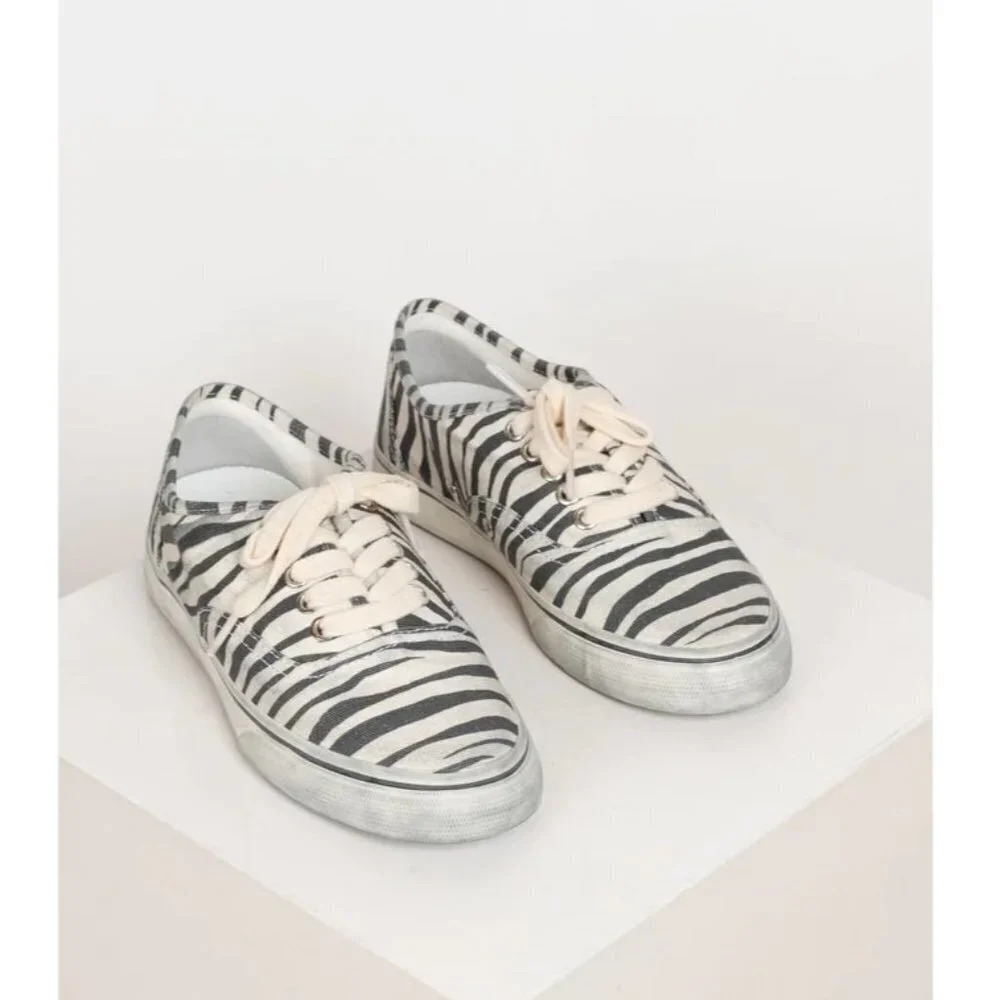 Re/Done 70s Low Top Skate Sneaker in Faded Zebra Print New With Box Dust bag